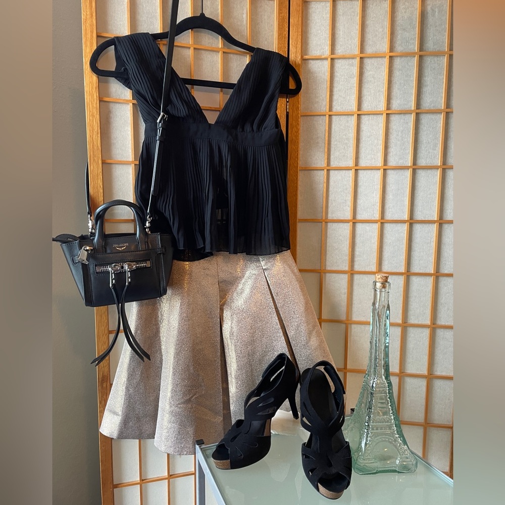 Kate Spade New York Ariella Gold Shimmer A-Line Pleated Skirt Size 2 - Picture 16 of 16